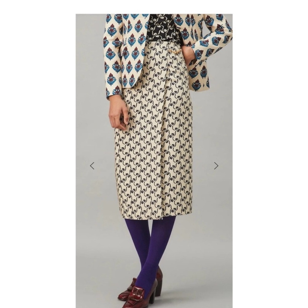 TORY BURCH WOMENS STENCIL FLORAL MIDI/PENCIL SKIRT IVORY BLACK SIZE 4